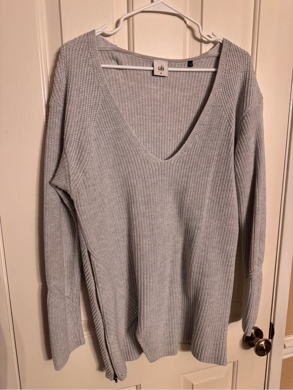 CAbi Light Gray V-Neck Ribbed Sweater